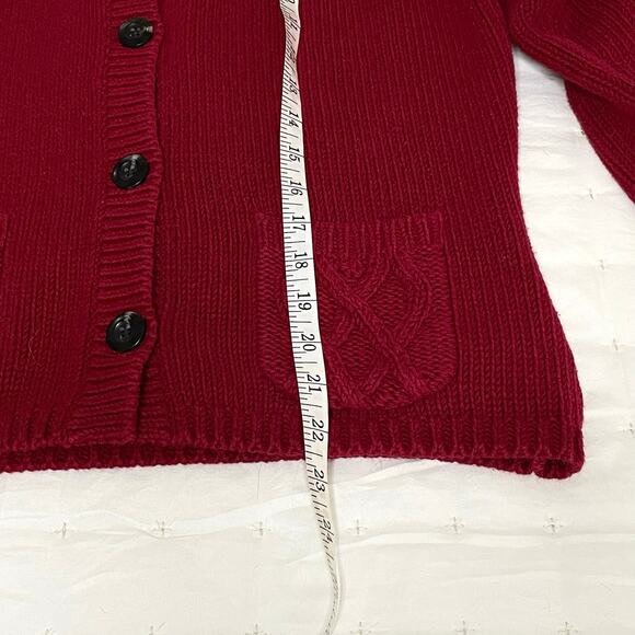 Eddie Bauer Cable Knit Long Sleeve Cardigan Sweater Women's L Red Knit | EUC - Picture 10 of 13